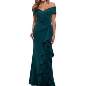 Xscape Off shoulder ruffled gown